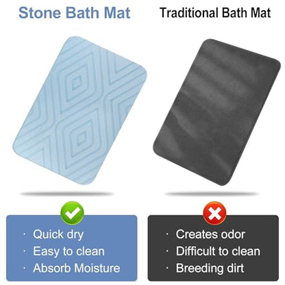2 Pack Stone Bath Mat, Diatomaceous Earth Shower Mat, Non-Slip Super Absorbent Quick Drying Bathroom Kitchen Floor Mat, 24x15, Blue - color: Blue