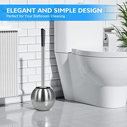 Toilet Brush and Holder 2 Pack, 304 Stainless Steel Toilet Brush with Extended and Durable Comfortable Brush Handle, Toilet Bowl Brush for Bathroom Toilet - Ergonomic, Pratical Durable - color: Silver