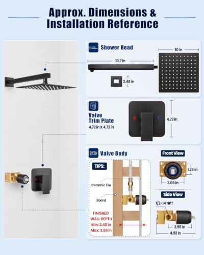 Heyalan 10 Inch Square Rain Shower Faucet Set with Valve, Oil Rubbed Bronze | Female-thread 1/2-inch NPT connections, SUS304 shower head, brass rough-in valve, single-handle control Shower Set - color: Bronze, size: 10 Inch Square Shower Head