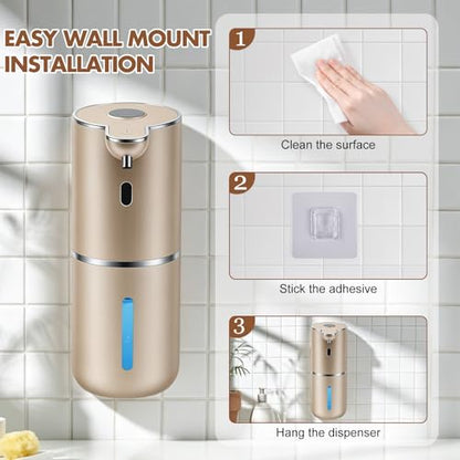 Automatic Soap Dispenser, Hand Soap Dispenser 12.8oz/380ml Smart Rechargeable, Liquid Soap Dispensers with 6-Level Touchless, Wall Mounted or Countertop Dish Soap Dispensing for Bathroom & Kitchen - color: Gold