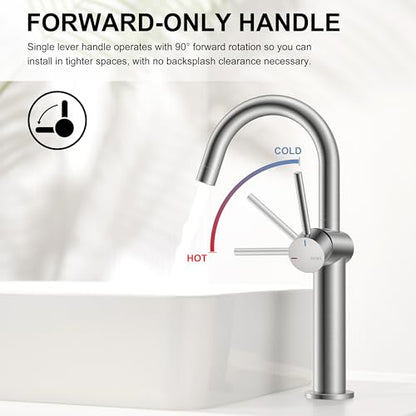 Brushed Nickel Vessel Sink Faucet Single Handle, Tall Bathroom Faucet | Vessel Bowl Faucet with Pop Up Drain & Supply Lines, Lead-Free cUPC & NSF Certified, 1 Hole Faucet for Vanity RV Restroom - color: Brushed Nickel, size: Tall