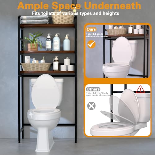 3-Tier Over-the-Toilet Storage Rack, Freestanding Bathroom Organizer | Space-Saving 3-Tier Design, Rust-Resistant Steel Frame, Fits Most Toilets, Easy Assembly (Black) - color: Black