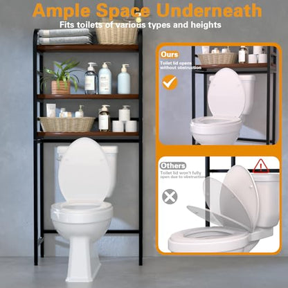 3-Tier Over-the-Toilet Storage Rack, Freestanding Bathroom Organizer | Space-Saving 3-Tier Design, Rust-Resistant Steel Frame, Fits Most Toilets, Easy Assembly (Black) - color: Black