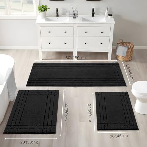Black Bathroom Runner Rugs, Non-Slip Extra Long Bath Mat | Extra Long Bath Rug, Machine Washable Large Bath Mats for Tub and Shower, Plush Shaggy Runner, 24x60" - color: Black, size: 2' x 5' (Rectangular)