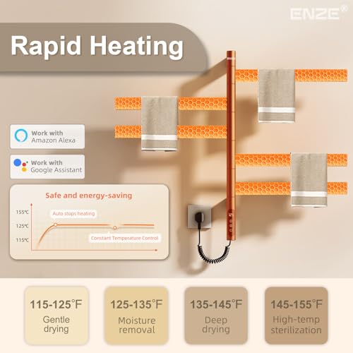 Smart Rotating Heated Towel Rack, 5-Bar Wall-Mounted, Gray | Electric Towel Warmer for Bathroom, Swivel Bars, Wi-Fi App Control, 1-24H Timer, 115-155°F, 120W, IPX5, Plug-In or Hardwired - color: Gray 17.72"x26.77"