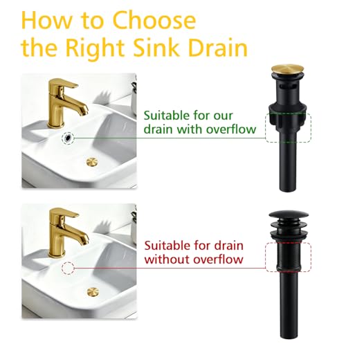 Universal Bathroom Sink Stopper,Brushed Gold Bathroom Sink Drain | for Bathroom Vanity Vessel Sink,with Silicone Hair Catcher Rapid Draining Plastic Pop-up Sink Drain Anti-Clog - color: Bathroom Sink Drain-brushed Gold