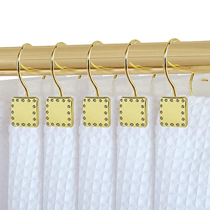 HK20XX Shower Hooks - Double Shower Curtain Rings for Bathroom - Rust Resistant Shower Curtain Hooks for Shower Curtain or Liner - Shower Curtain Rings with Crystal Design - Set of 12 - color: Gold