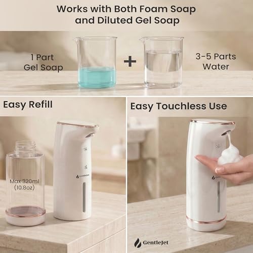 GentleJet Cloudfoam Automatic Foaming Soap Dispenser Touchless Foam Dispenser for Kids & Family, Soft Rich Foam, USB-C Rechargeable, No-Clog Design, IPX5 Waterproof, 320 ml - color: White - Rose Gold