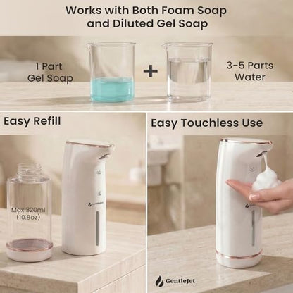 GentleJet Cloudfoam Automatic Foaming Soap Dispenser Touchless Foam Dispenser for Kids & Family, Soft Rich Foam, USB-C Rechargeable, No-Clog Design, IPX5 Waterproof, 320 ml - color: White - Rose Gold