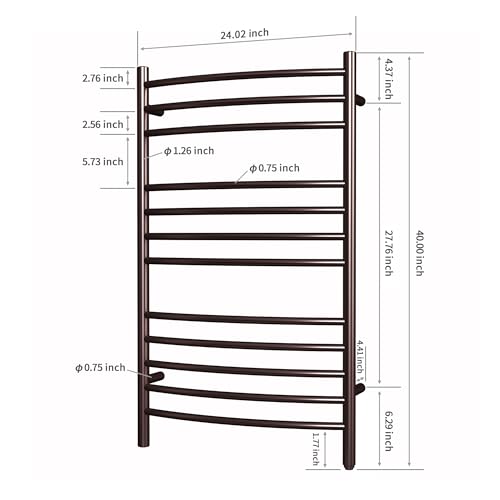 Towel Warmer, Heated Towel Rack, Plug-in/Hardwired Venetian Bronze | 304 Stainless Steel Large 12-Bar Towel Warmer With Plug-In Or Hardwired Installation And Venetian Bronze Finish - color: Venetian Bronze
