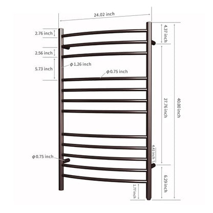Towel Warmer, Heated Towel Rack, Plug-in/Hardwired Venetian Bronze | 304 Stainless Steel Large 12-Bar Towel Warmer With Plug-In Or Hardwired Installation And Venetian Bronze Finish - color: Venetian Bronze