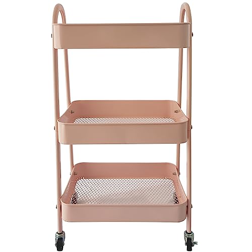 Utility Cart, 3-Tier Rolling Slim Storage Cart with Wheels, Metal, Pink - color: Pink