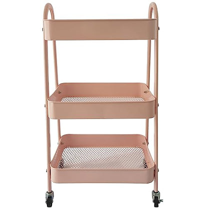 Utility Cart, 3-Tier Rolling Slim Storage Cart with Wheels, Metal, Pink - color: Pink