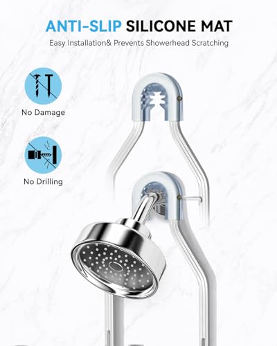 Adjustable Shower Caddy Hanging - Never Rust Shower Organizer Hanging, Aluminum Shower Racks for Inside Shower - Bathroom Organizers and Storage with 2 Soap Holders and 2 Removable Hooks, Silver