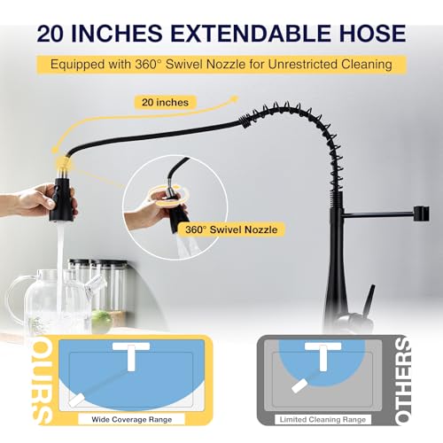 Kitchen Faucets with Pull Down Sprayer, High Arc Single Handle Classic Stainless Steel Sink Faucet 1 or 3 Hole, Suitable for Farmhouse Camper Laundry Rv Bar, Matte Black - color: Matte Black, style: Modern