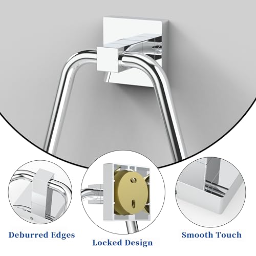 RUACQ Towel Ring, Hand Towel Holder for Bathroom Wall, Chrome | Wall Mounted Hand Towel Bar, 304 Stainless Steel Towel Hanger, Square Base, Geometric Towel Holder Design, Modern, Heavy Duty - color: Chrome