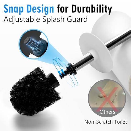 Matt White Ceramic Toilet Brush and Holder Set | Durable Bristles Non Scratch Toilet, Long Stainless Steel Handle, Freestanding Toilet Bowl Cleaners Brush - color: Matt White, size: Set/1