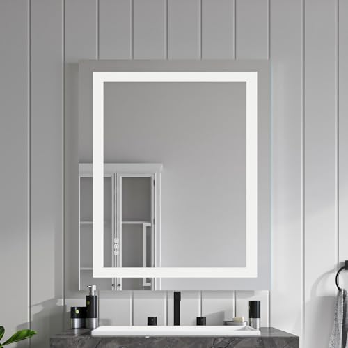 Front Lit LED Bathroom Mirror 36x30, Wall Mounted Lighted Vanity with Dimmable Anti-Fog Smart Memory, Shatter-Proof Glass, Horizontal or Vertical - size: 36"L x 30"W