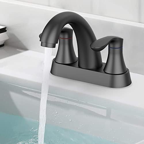 Bathroom Faucet, 4 Inch Bathroom Faucets for Sink 3 Hole, Centerset Bathroom Sink Faucet with Pop Up Drain and cUPC Lead-Free Hose(Matte Black) - color: Black, size: 4 inch 1 pack