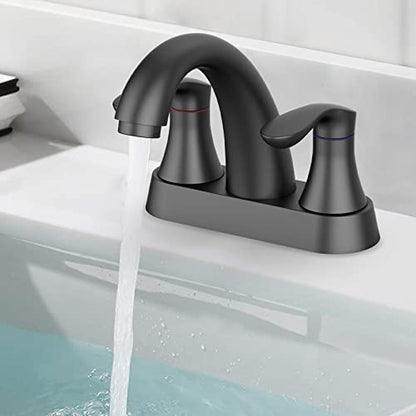 Bathroom Faucet, 4 Inch Bathroom Faucets for Sink 3 Hole, Centerset Bathroom Sink Faucet with Pop Up Drain and cUPC Lead-Free Hose(Matte Black) - color: Black, size: 4 inch 1 pack