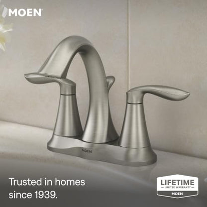 Moen Eva Brushed Nickel Two-Handle 4-Inch Centerset Bathroom Faucet with Drain Assembly, Bathroom Faucets for Sink 3-Hole, 6410BN - color: Brushed Nickel