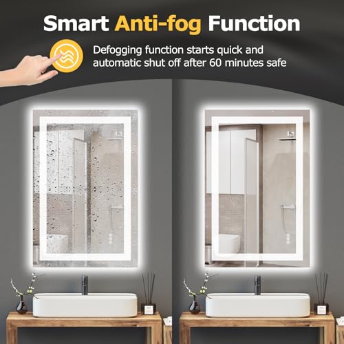 Hivone 24X36 LED Bathroom Mirror with Lights, Anti-Fog, Dimmable, Backlit + Front Lit, Smart Bathroom Vanity Mirror, Memory Function, Shatterproof, Tempered Glass (Horizontal/Vertical) - size: 24"L x 36"W