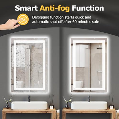 Hivone 24X36 LED Bathroom Mirror with Lights, Anti-Fog, Dimmable, Backlit + Front Lit, Smart Bathroom Vanity Mirror, Memory Function, Shatterproof, Tempered Glass (Horizontal/Vertical) - size: 24"L x 36"W