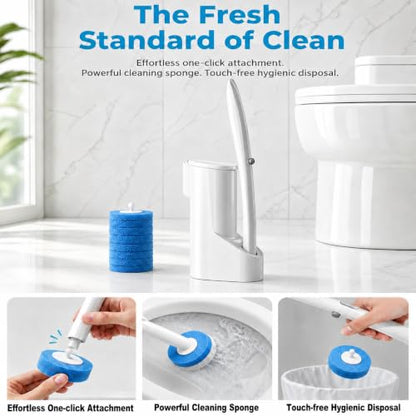 Disposable Toilet Brush and Holder Set with 24 Refills,Toilet Cleaning Wand | Wall Mounted Toilet Bowl Brush with Holder, Disposable Toilet Bowl Cleaner Wand for Bathroom Deep Cleaning and Hygienic
