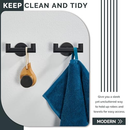 Angle Simple Double Towel Hook Matte Black 2 PCS, SUS304 Stainless Steel Bathroom Robe Hook, Hand Towel Holder for Wall - color: Matte Black, size: 2 Pack