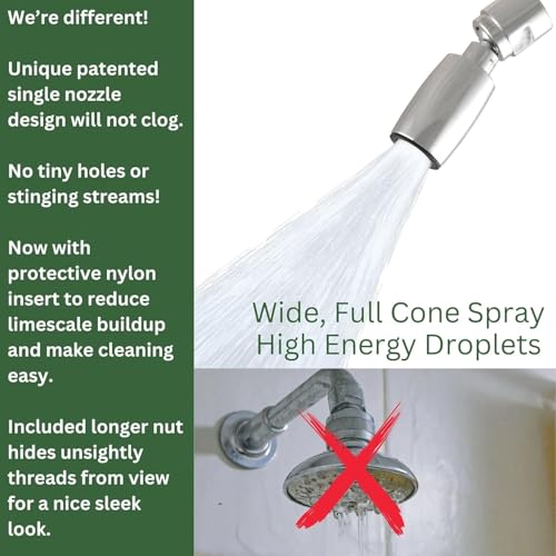 High Sierra® Classic™ Solid Metal 1.25 GPM Award Winning, Ultra Low Flow Shower Head. Patented Nozzle Never Clogs. Long Nut Hides Shower Arm Threads. Polished Chrome Finish - color: Chrome, size: 1.25 GPM
