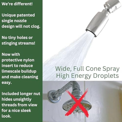 High Sierra® Classic™ Solid Metal 1.25 GPM Award Winning, Ultra Low Flow Shower Head. Patented Nozzle Never Clogs. Long Nut Hides Shower Arm Threads. Polished Chrome Finish - color: Chrome, size: 1.25 GPM