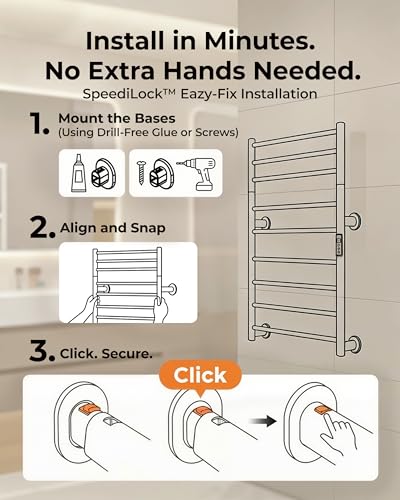 Heated Towel Rack Foldable Smart Dual-Zone APP No-Drill Chrome CA3 - color: Chrome, size: Pro-9Bar H35.43 x W21.65