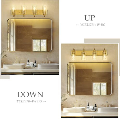 Emliviar 30 Inch Gold Vanity Light, 4-Light Bathroom Light Fixtures with Clear Glass Shade, Brushed Gold Finish, YCE237B-4W BG - color: Brushed Gold - Clear Glass, size: 4-Light