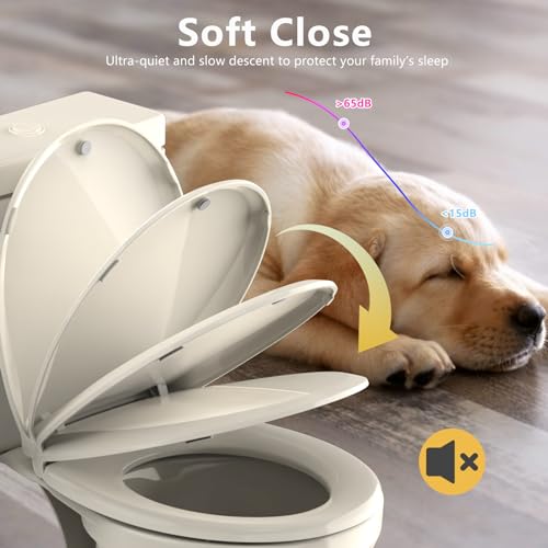 Aünsffer Round Toilet Seat Almond, Toilet Seat 16.5 inch Soft Close, Premium PP Material Easy Clean, B2B Available, Elegant Design, Almond - color: Almond, size: Round 16.5inch