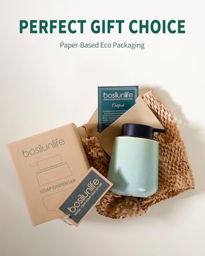 Bosilunlife 12Oz Ceramic Foam Soap Dispenser for Bathroom Kitchen Counter | Premium countertop foam pump creates delicate dense foam, stable desktop placement,Light Green - color: Green