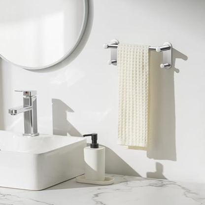 9 Inch Adhesive Towel Bar - Stainless Steel Stick on Towel Rack for Bathroom, No Drilling Towel Holder with 2 Hooks, Brushed Nickel - color: Brushed Nickel, size: 9 inch