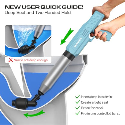 Electric Toilet Plunger, Heavy-Duty Clog Remover, Dusty Blue | High-pressure air plunger for bathrooms. Powerful toilet drain unclogger. - color: Dusty Blue
