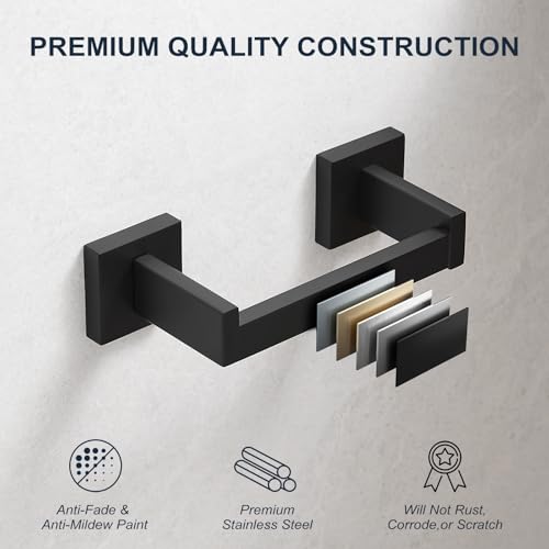 Toilet Paper Holder Wall Mount Matte Black Stainless Steel | Toilet Tissue Roll Holder Bathroom Square Toilet Paper Towel Roll Holder, Double Post Pivoting Tissue Handle - color: Matte Black