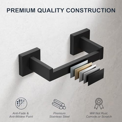 Toilet Paper Holder Wall Mount Matte Black Stainless Steel | Toilet Tissue Roll Holder Bathroom Square Toilet Paper Towel Roll Holder, Double Post Pivoting Tissue Handle - color: Matte Black