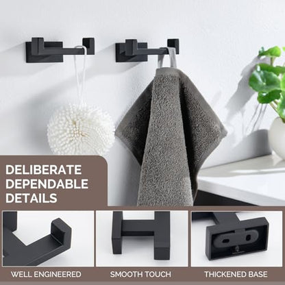 Angle Simple Bathroom Towel Hook Matte Black, Double Robe Coat Hook, 2 Pack | SUS304 Stainless Steel Shower Bath Hand Towel Holder, Modern and Versatile Hanging, Screw Wall Mount - color: Matte Black, size: 2 Pack