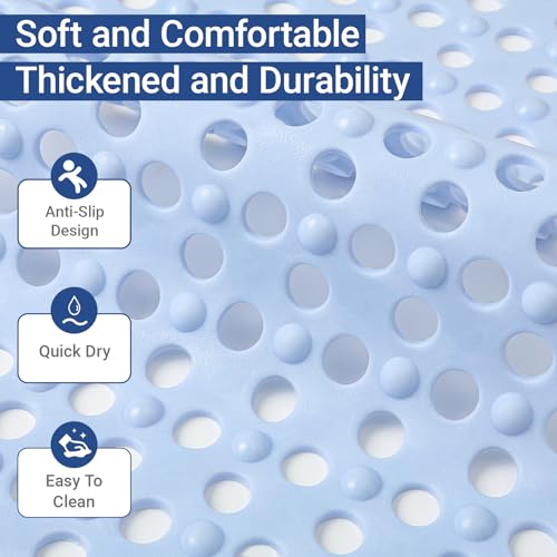 Non Slip Bathtub Mat and Shower Mat 31x17 inch,Bath Mat with Quick Dry Drain Holes and Suction Cups, Soft Comfortable Safe Bathroom Mat for Bath Tub, Floor, Tile (Light Blue) - color: Light Blue