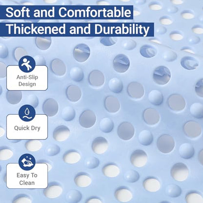 Non Slip Bathtub Mat and Shower Mat 31x17 inch,Bath Mat with Quick Dry Drain Holes and Suction Cups, Soft Comfortable Safe Bathroom Mat for Bath Tub, Floor, Tile (Light Blue) - color: Light Blue