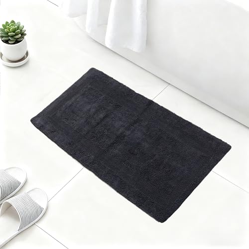 Barossa Design Reversible Cotton Bath Rug 24 x 40 - Large Bathroom Rug Mat Washable & Soft Absorbent - Charcoal, 24x40 - color: Charcoal, size: 24"x40"