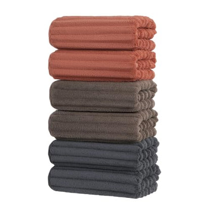 ZVH Hand Towels for Bathroom 6pcs,Quick Dry Microfiber,Super Soft | 14X29.5inch,Hand Towels With Hanging Loops for Spa,Kitchen,Hotel (Brick red+Dark grey+Brown, Set of 6) - color: Brick Red+dark Grey+brown