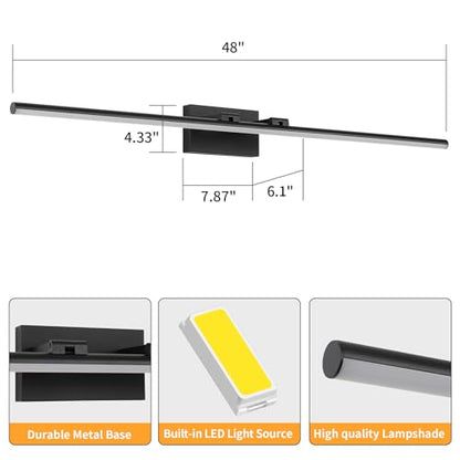 LED Bathroom Vanity Light, Modern Bathroom Light Fixture Over Mirror (Cool White 6000K), Vanity Light Bar with Angle Adjustable, 48 Inch, Black - color: Black-Cool White, size: 48 inch