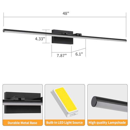 LED Bathroom Vanity Light, Modern Bathroom Light Fixture Over Mirror (Cool White 6000K), Vanity Light Bar with Angle Adjustable, 48 Inch, Black - color: Black-Cool White, size: 48 inch