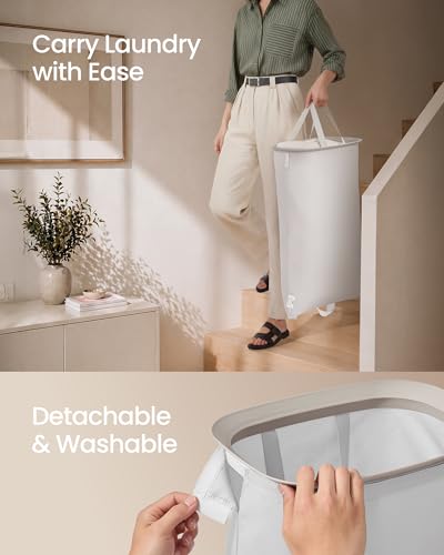 SONGMICS Laundry Basket with Lid, 42.2 Gallons, 2-Compartment Laundry Hamper with Handle, Removable Liner, Easy Assembly, 22 x 15.7 x 27.5 Inches, Cappuccino Beige ULCB822L101 - color: Cappuccino Beige