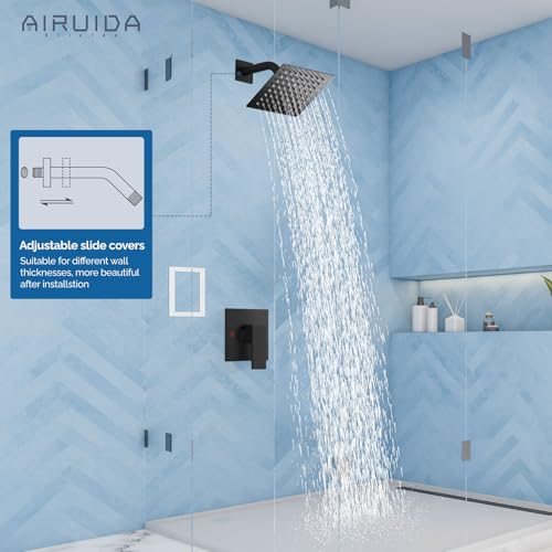 Airuida Shower Faucet Set,6 Inch Shower Valve Kit,Matte Black | Male Threads,Rough-in Valve Shower Trim Kit,Single Handle Control Shower Set - color: Matte Black, size: 6 Inch
