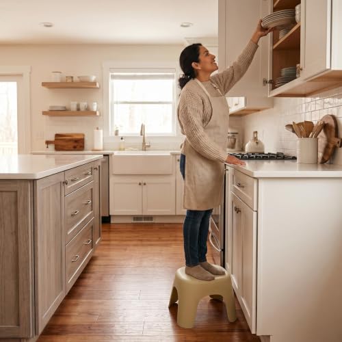 Plastic Step Stool, Heavy-Duty ABS Shower Bath Stool Anti-Slip, Compact Size for Bathroom, Kitchen, Entryway Beige - color: Begie