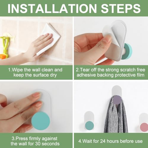 5Pcs Self Adhesive Hooks, Wooden Coat Hook in Animal Shapes, Multi Purpose Stick on Hooks Holder Wall Hook Door Hooks for Tea Towel Coat Kitchen Bathroom(Macaron Round)